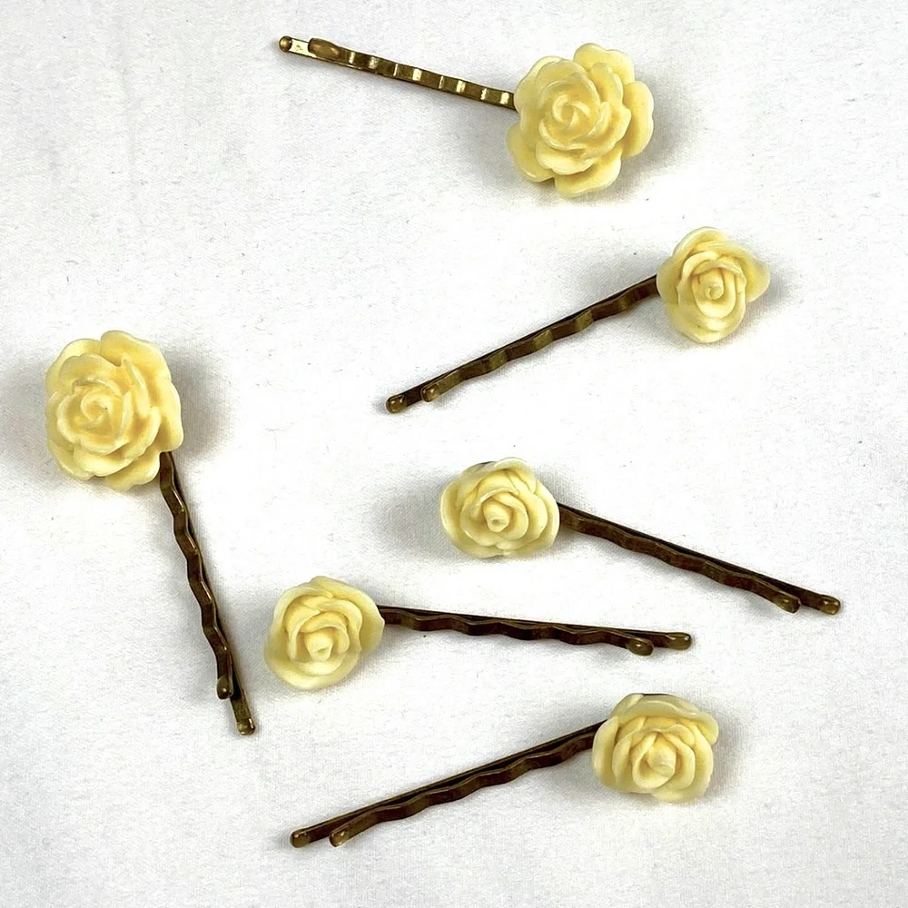 Set of 6 Yellow Rose Flower Hair Pin Wedding Hair Jewelry Flower Hair Bobby Pin
